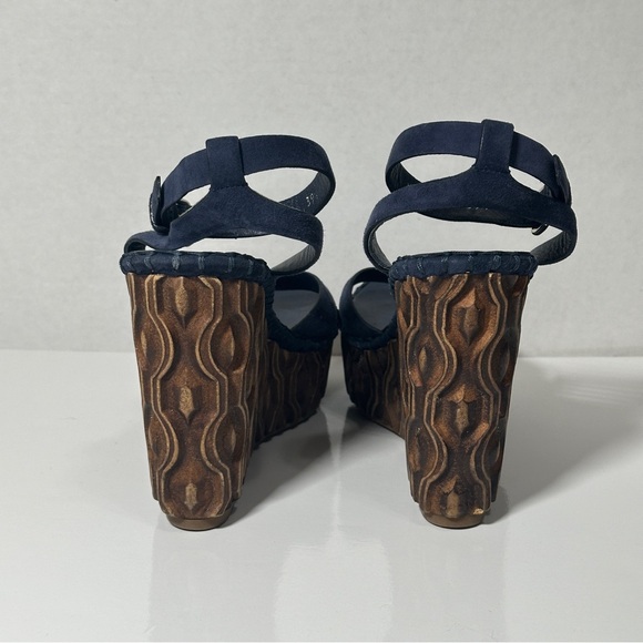 Miu Miu Suede Wooden Wedge Strappy Sandals - Picture 4 of 14